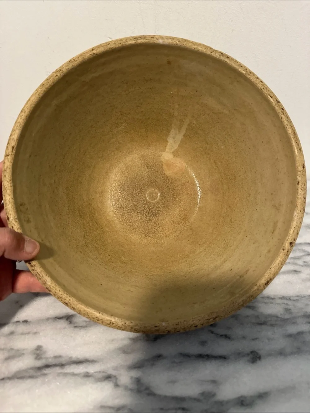 Antique yellow ware Stoneware Mixing Bowl with Blue Band